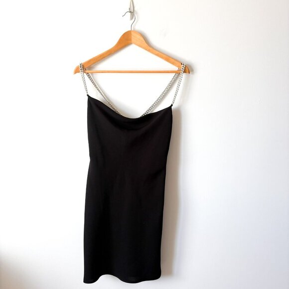 Zara Metal Jeweled Chain Straps Cowl Neck Mini Dress Black Size XS - Picture 5 of 10